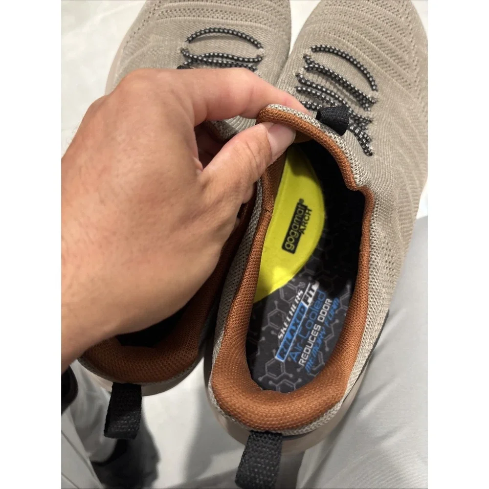 Skechers Men's Knit Slip-On Loafers in Light Taupe with Black Accent